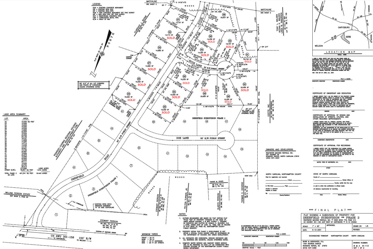 Maps of Deerfield Subdivision - Lots for Sale - Garysburg, North Carolina